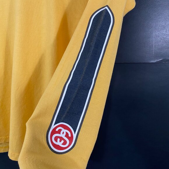 Stussy Oval Grid Longsleeve Crewneck T-shirt Honey Yellow men's size Small - Picture 4 of 7